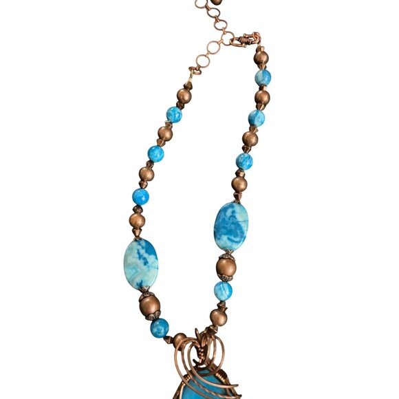NYCII Jewelry Necklace & Earrings Set With Turquoise Pendant Copper - Picture 4 of 5